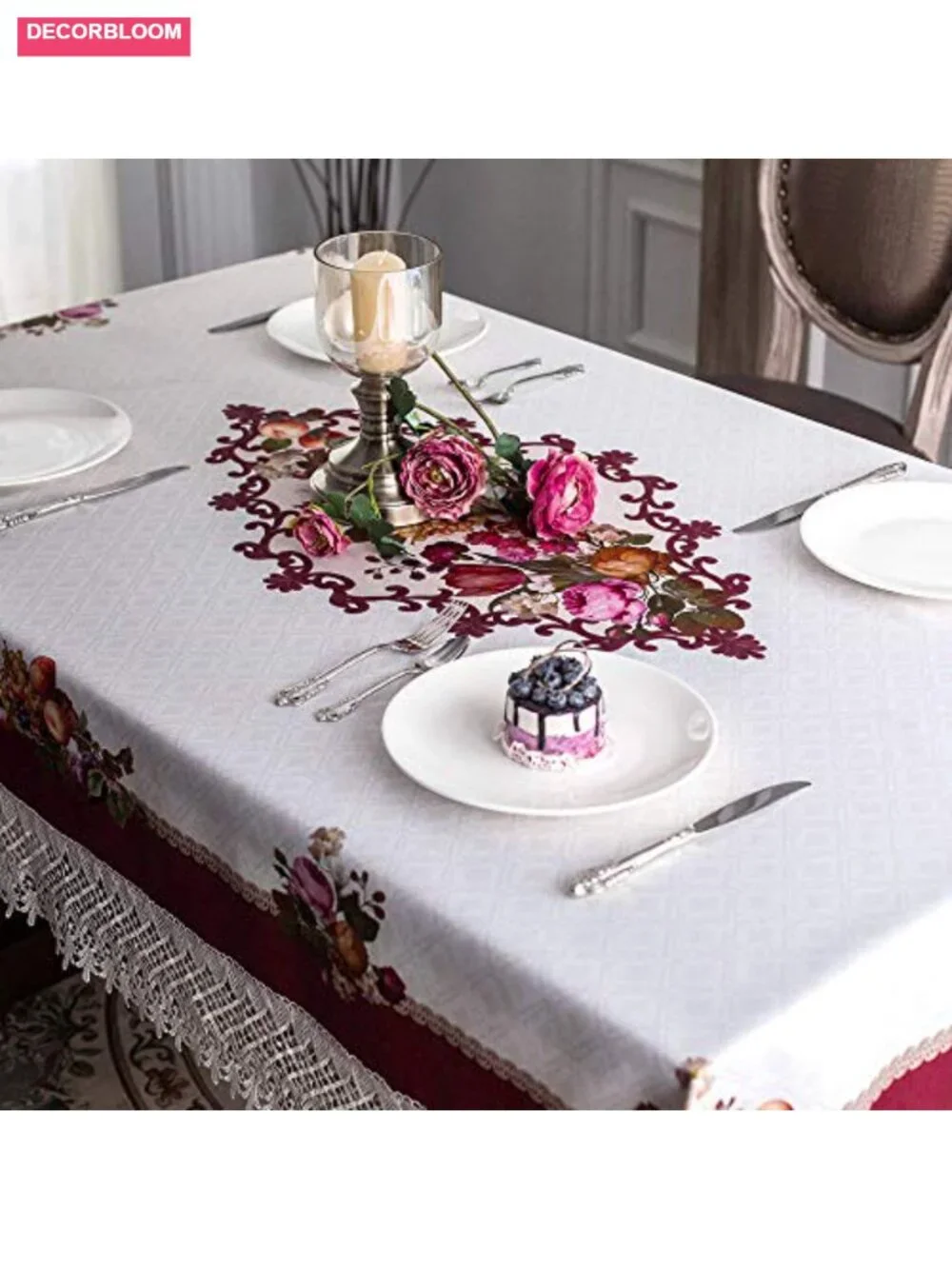 Vintage Lace Tablecloth Rectangle Heavyweight Polyester 52x70 Inch